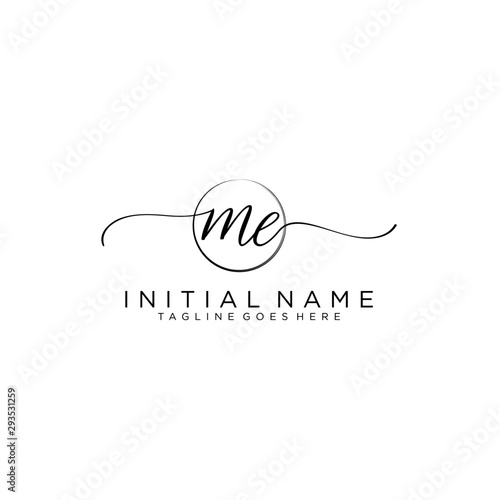 ME Initial handwriting logo with circle template vector.