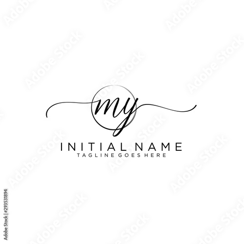 MY Initial handwriting logo with circle template vector.