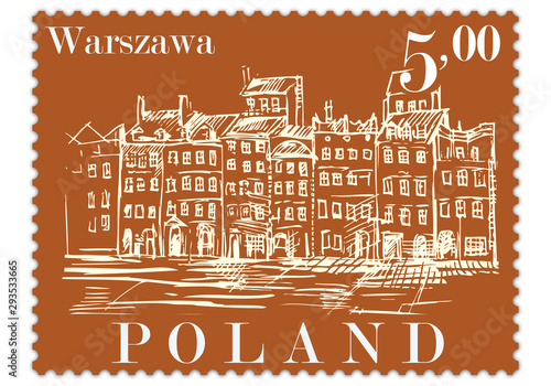 Znaczek pocztowy przedstawiający panoramę Warszawy
