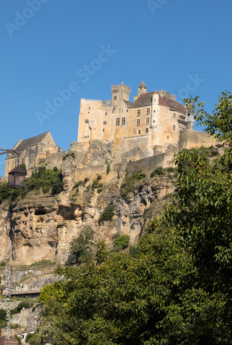 the medieval Chateau de Beynac rising on a limestone cliff above the Dordogne River. France  Dordogne department  Beynac-et-Cazenac