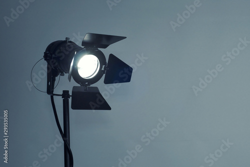 A video, photography spotlight facing the camera