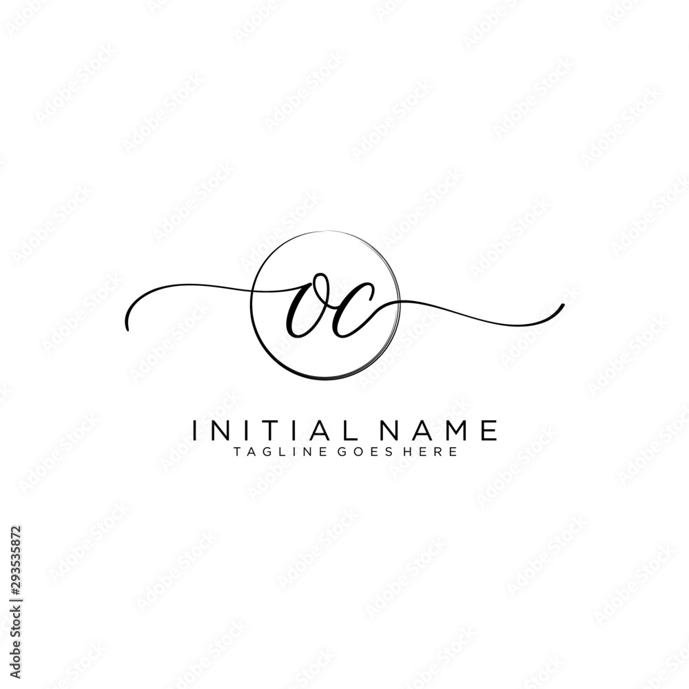 OC Initial handwriting logo with circle template vector.