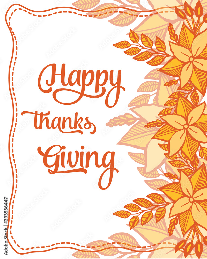 Obraz premium Text of thanksgiving, with style of autumn leaf flower frame. Vector