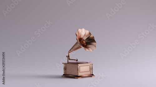 Bronze Vintage Gramophone 3 Quarter Right View 3d illustration 3d render photo