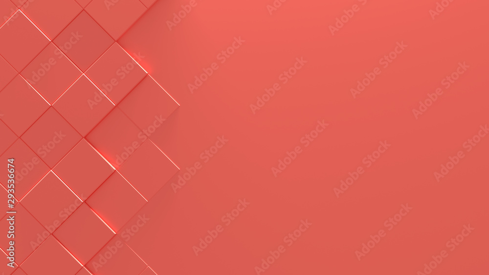 Living Coral Color Geometric Background With Copy Space (3D Illustration) - obrazy, fototapety, plakaty 