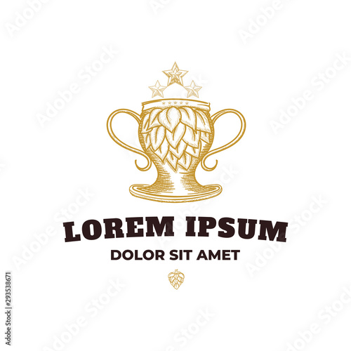 Gold hop trophy cup with stars logo design