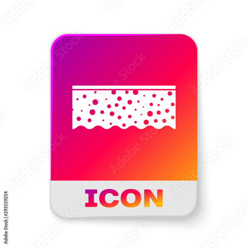 White Sponge with bubbles icon isolated on white background. Wisp of bast for washing dishes. Cleaning service logo. Rectangle color button. Vector Illustration