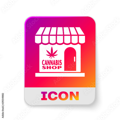 White Marijuana and cannabis store icon isolated on white background. Equipment and accessories for smoking, storing medical cannabis. Rectangle color button. Vector Illustration