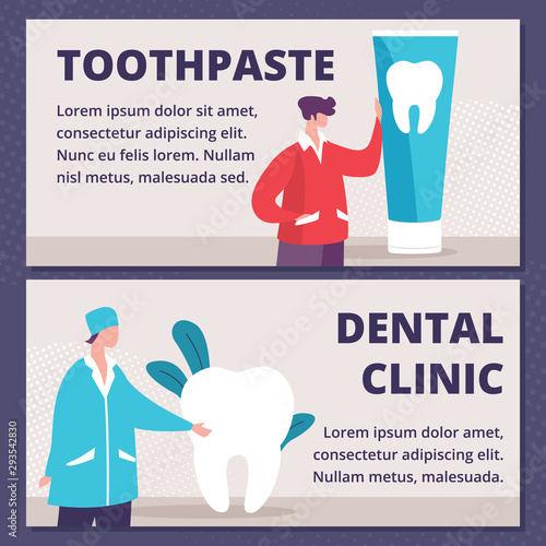 Toothpaste, Dental Clinic Flat Vector Ad Banners