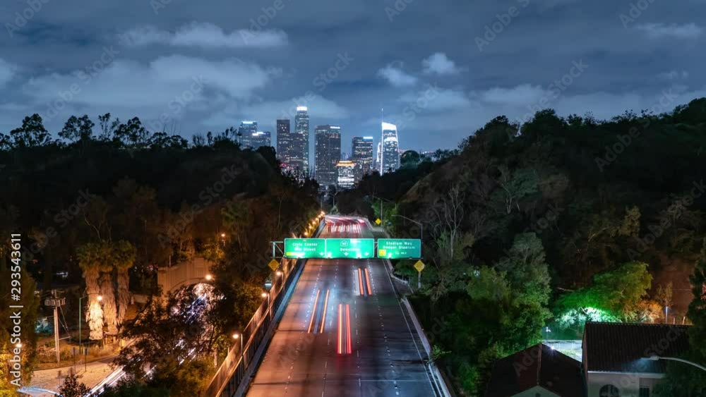 Los Angeles Downtown Zoom Grand View Point Time Lapse Freeway Traffic