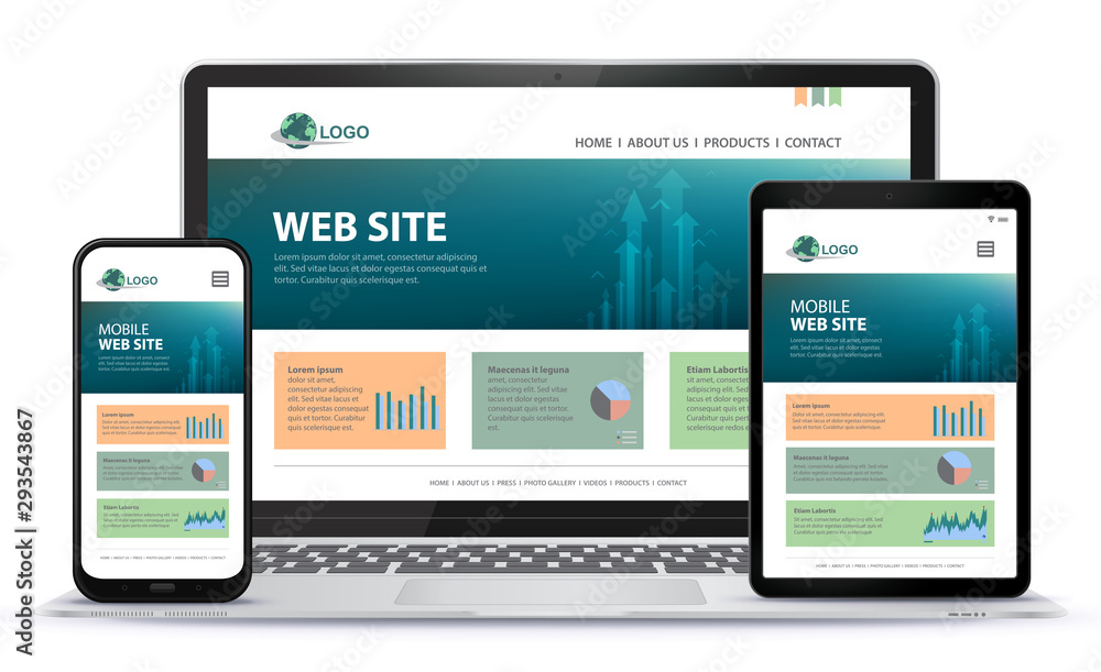 Responsive Website Design With Laptop Computer, Mobile Phone and Tablet PC Screen Vector Illustration. Responsive Website Design With Laptop Computer, Mobile Phone and Tablet PC Screen Vector Illustration.