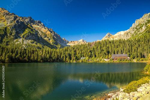 Mountain landscape at autumn season. The Popradske pleso lake in High Tatras National Park  Slovakia  Europe.