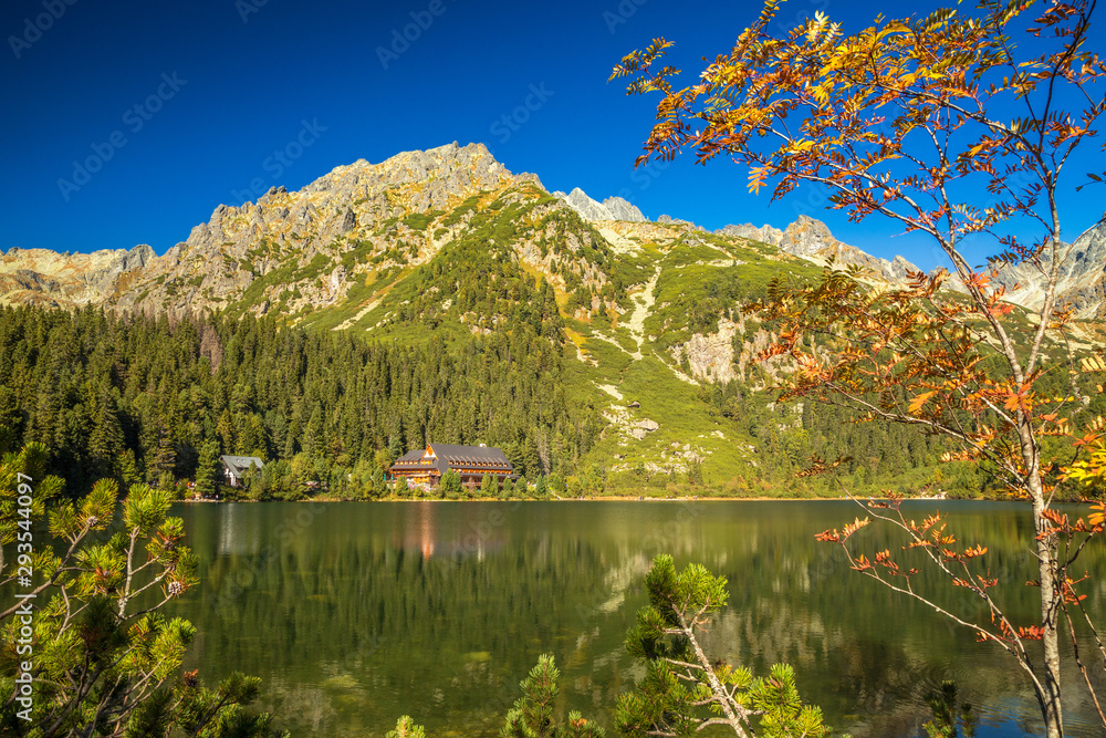 Mountain landscape at autumn season. The Popradske pleso lake in High Tatras National Park, Slovakia, Europe.