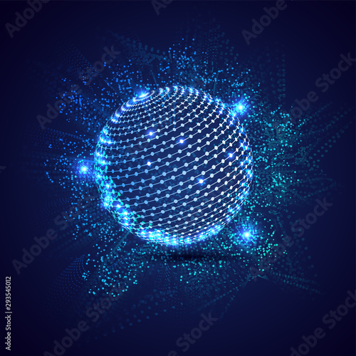Global connection hi-tech technology concept based matrix coding background with 3d globe illustration.