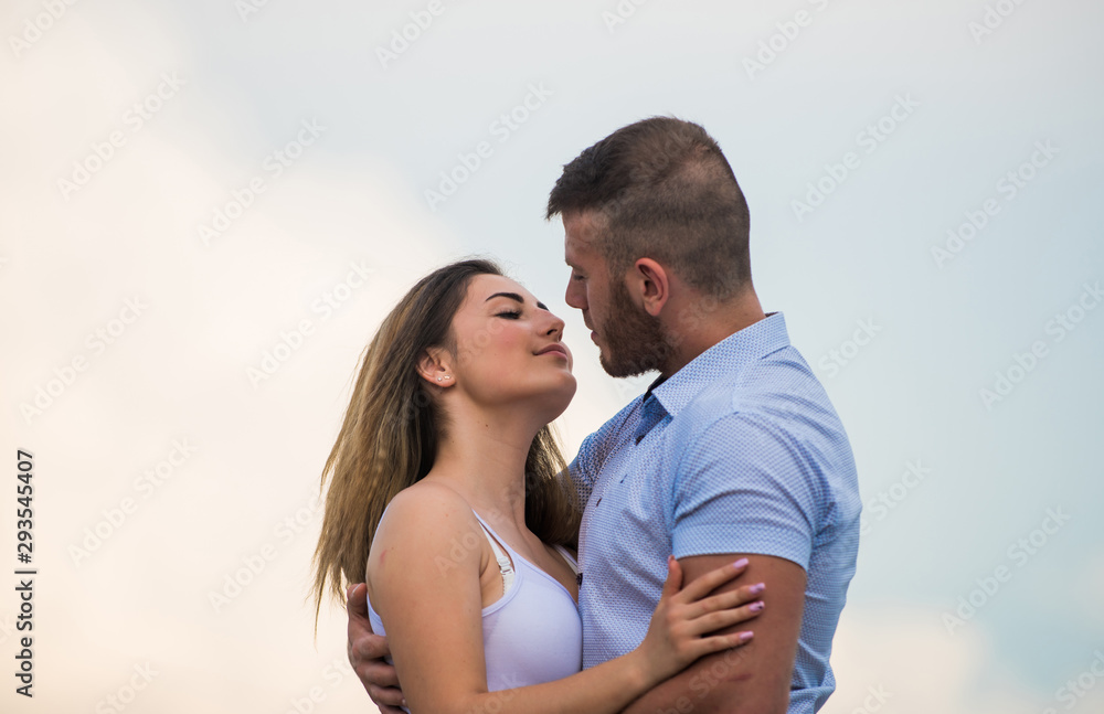 Romantic relations. True love. Family love. Devotion and trust. Couple in love. Cute relationship. Man and woman cuddle nature background. Supporting her. Together forever we two. Love story Romantic relations. True love. Family love. Devotion and trust. Couple in love. Cute relationship. Man and woman cuddle nature background. Supporting her. Together forever we two. Love story