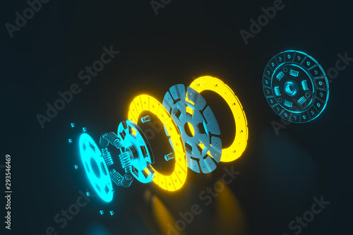 3d rendering. Spare parts for car clutch disk.