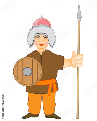Asiatic medieval warrior with spear in hand