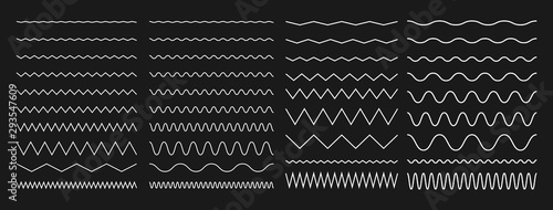Set of seamless wavy, zigzag line. Graphic design elements for page decoration. Outline sign border element kit. 