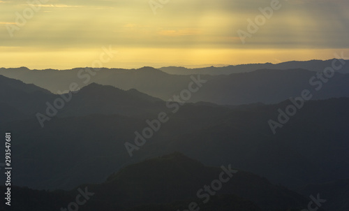 A view of sun rays hitting the hills of Mizoram from the village of Hmuifang.