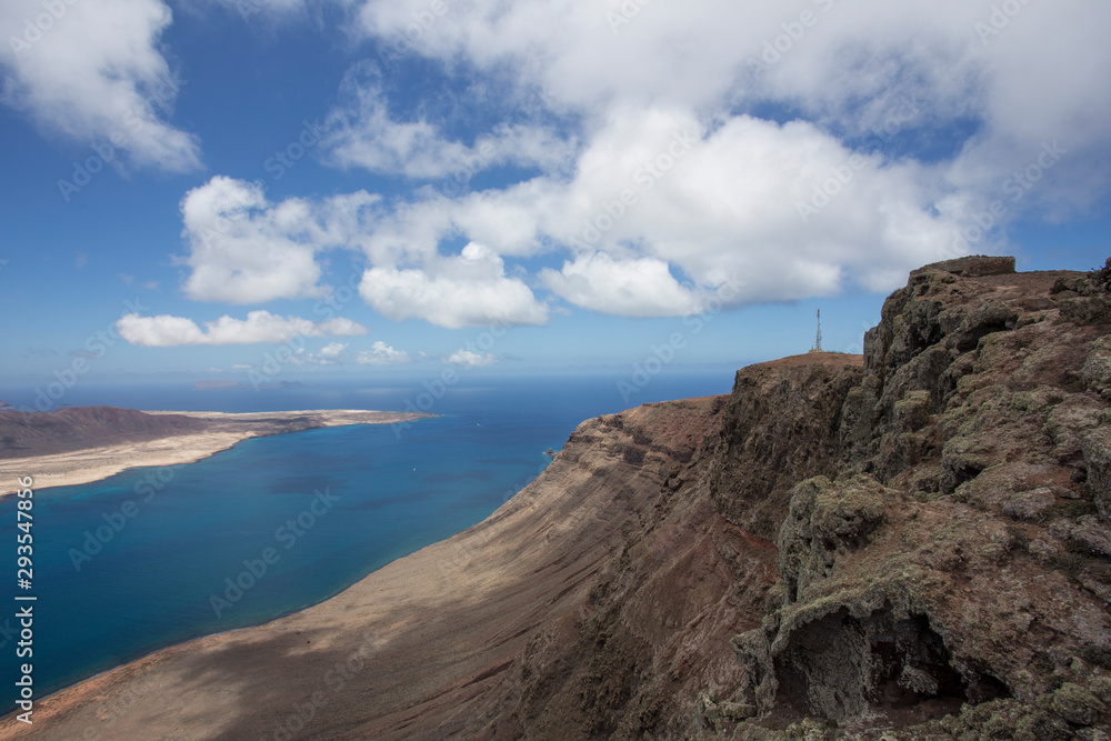 Canary island Lanzarote - panoramic view of La Graciosa island from Mirador del Rio