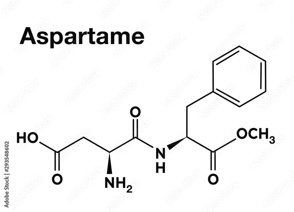 Aspartame flat structural chemical formula, isolated Aspartame flat structural chemical formula, isolated