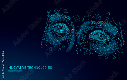 3D eyelid technology low poly design. Skincare treatment adult face salon procedure. Video gaming addiction cyberspace depression concept vector illustration
