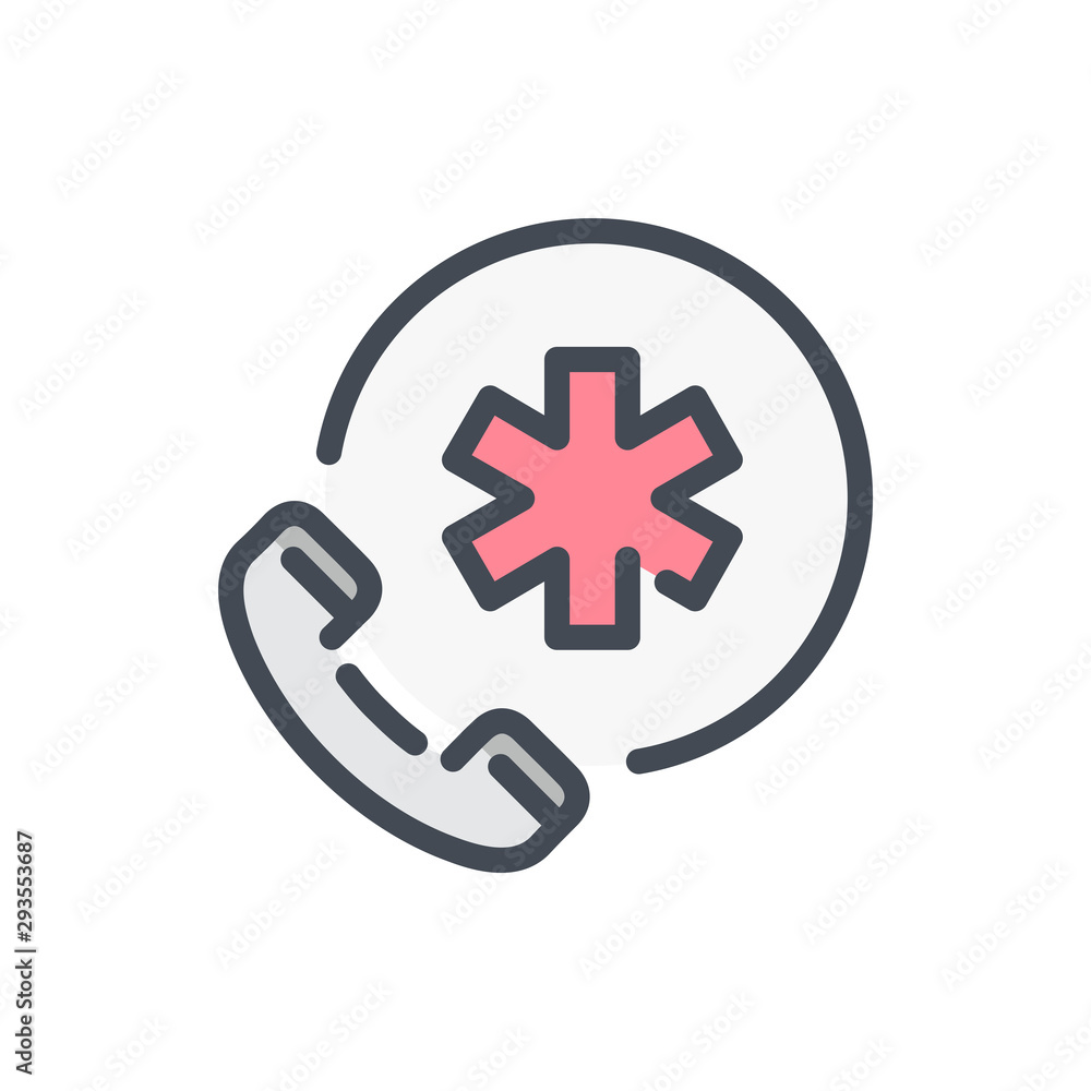 Obraz premium Ambulance call color line icon. Phone tube with medical cross in circle vector outline colorful sign.