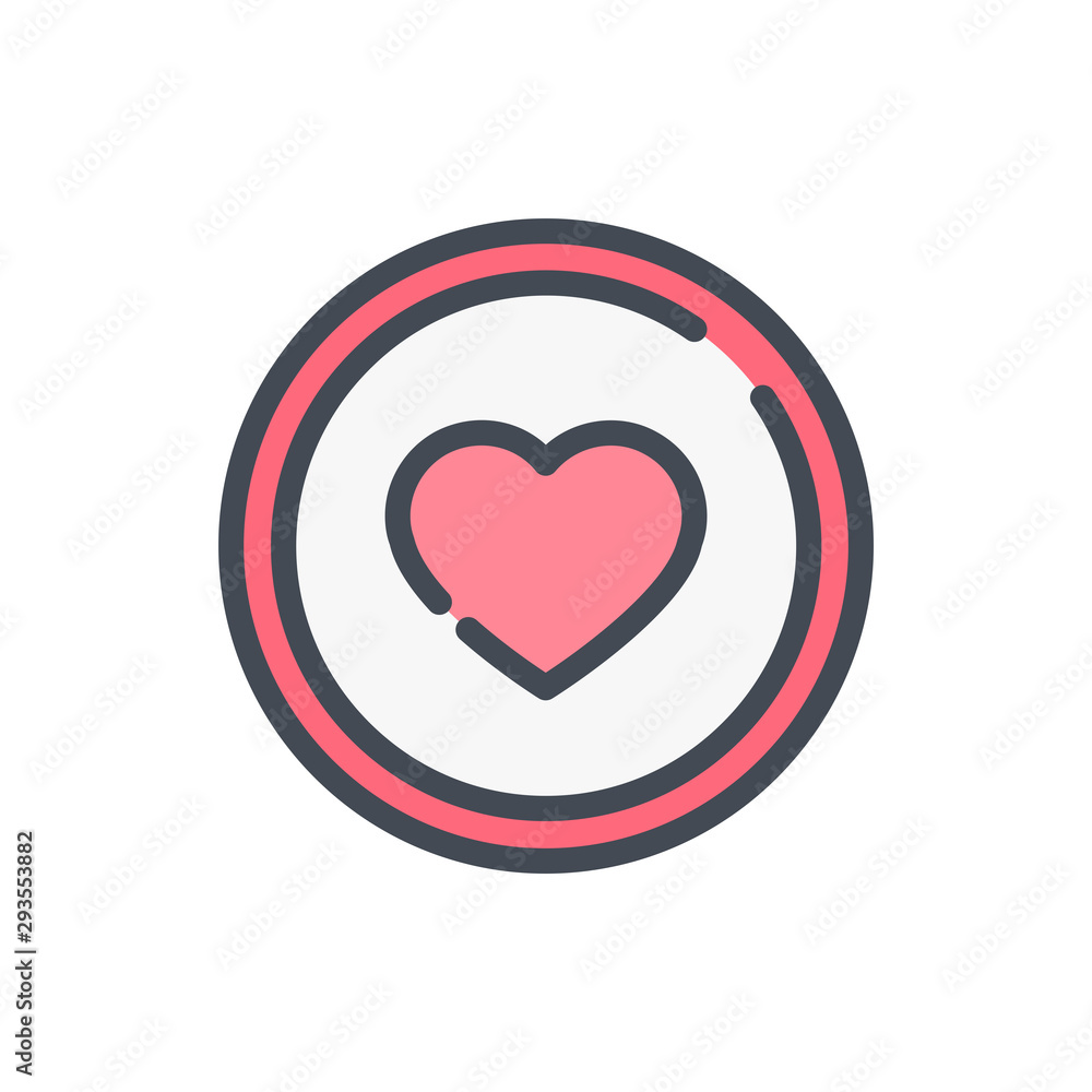 Heart in circle color line icon. Medical first aid button vector outline colorful sign. Heart in circle color line icon. Medical first aid button vector outline colorful sign.