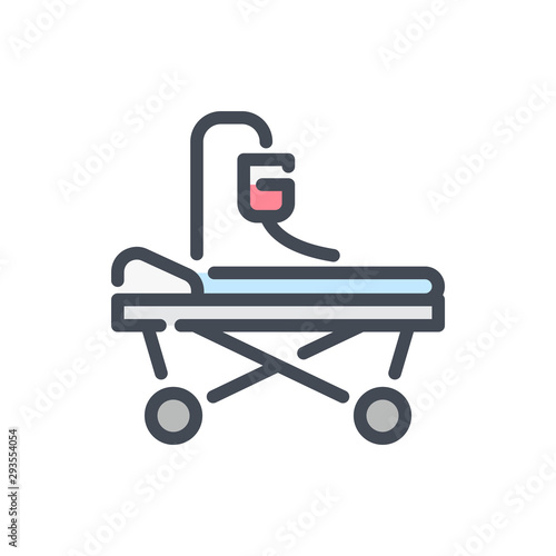 Hospital surgery bed color line icon. Operating table vector outline colorful sign.