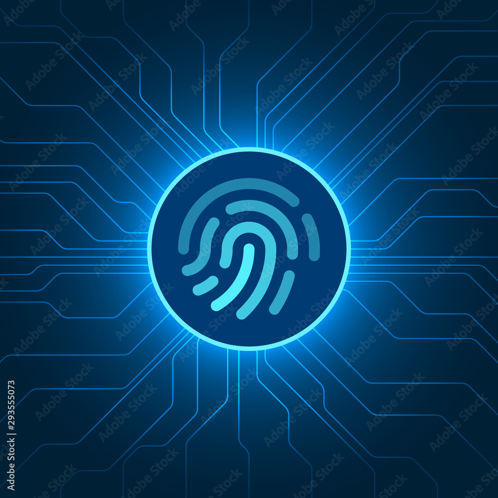 Fingerprint on circuit blue background. Fingerprint on circuit blue background.