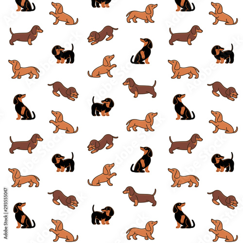 Cartoon happy dachshund - simple trendy pattern with different dogs. Flat illustration for prints, clothing, packaging and postcards. 