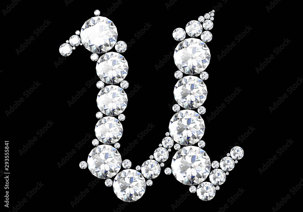 Diamond letters with gemstones isolated on black.3D rendering Diamond letters with gemstones isolated on black.3D rendering