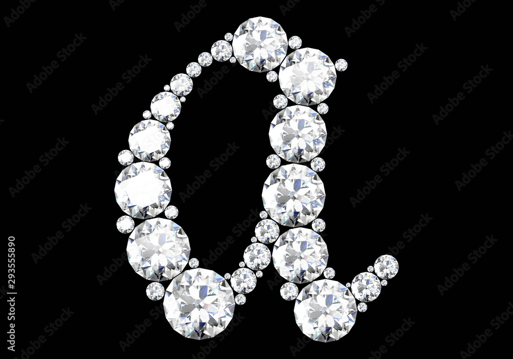 Diamond letters with gemstones isolated on black.3D rendering Diamond letters with gemstones isolated on black.3D rendering