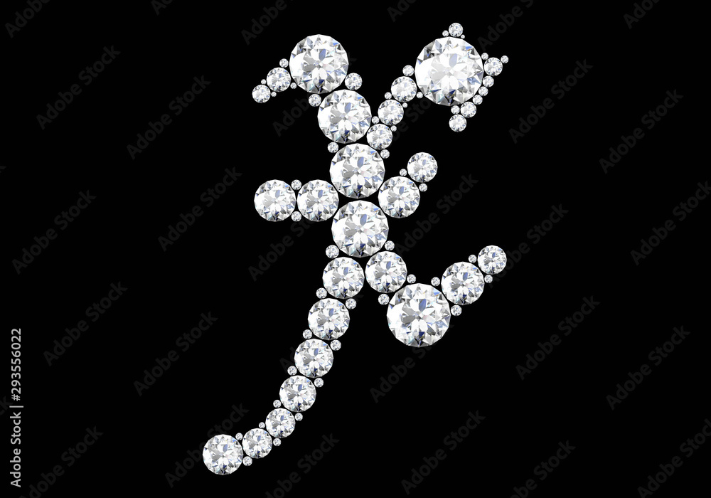 Diamond letters with gemstones isolated on black.3D rendering Diamond letters with gemstones isolated on black.3D rendering