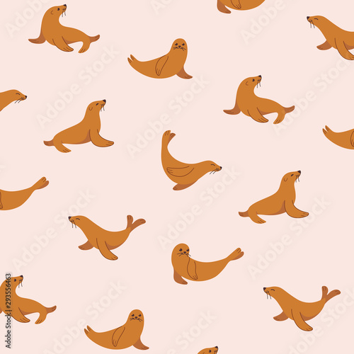 Simple trendy pattern with style cartoon seal. Cartoon vector illustration for prints, clothing, packaging and postcards.