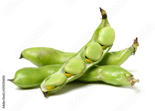 Broad beans on white background photo