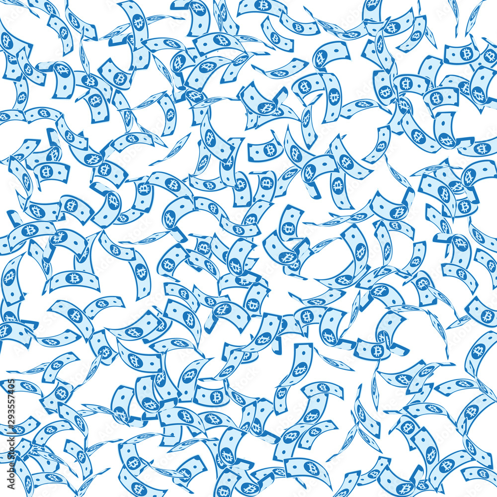 Obraz premium Bitcoin, internet currency notes falling. Sparse B