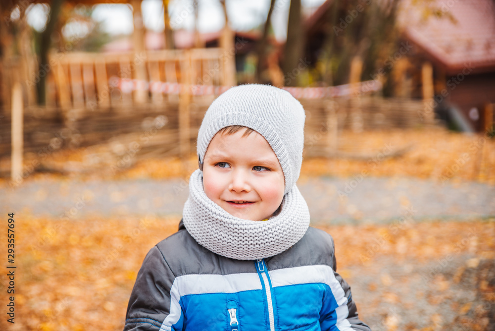 portrait of 5 years boy in autumn outfit portrait of 5 years boy in autumn outfit