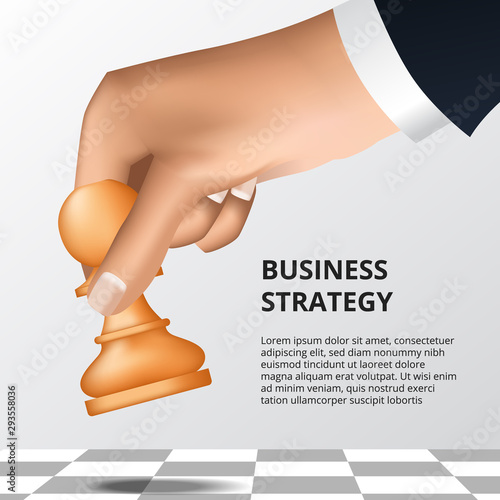hand holding chess pawn on the chessboard. business strategy concept. plan for successful goal.