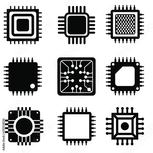 Microchip vector icons set. CPU illustration symbol collection. core icon or sign.
