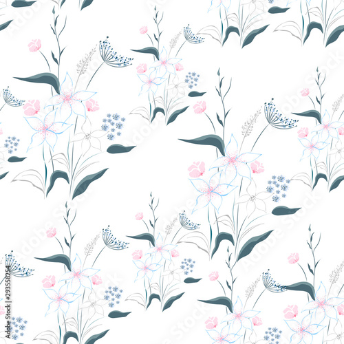 Seamless pattern background decorated with elegant flowers.