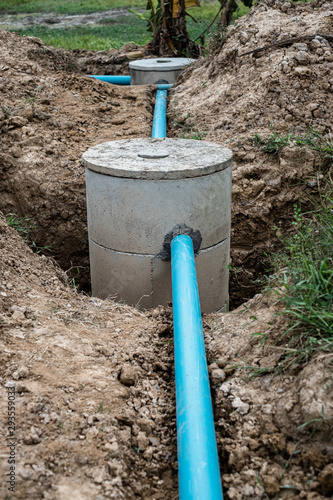 Wallpaper Mural Processing of  the underground concrete water tank for lavatory  countryside in Thailand. Thai traditional toilet system. Torontodigital.ca