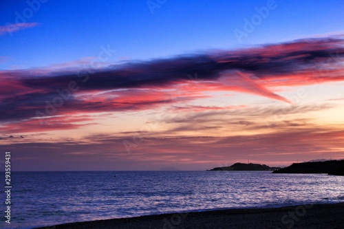 Sunset on Isla Plana beach in Cartagena  Murcia