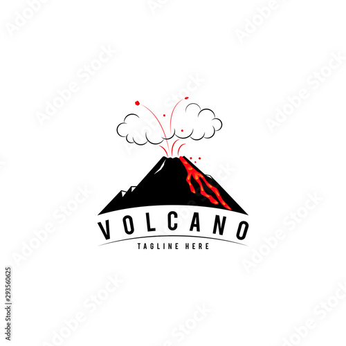 Active Volcano Erupts with Lava Logo Vector Icon Illustration