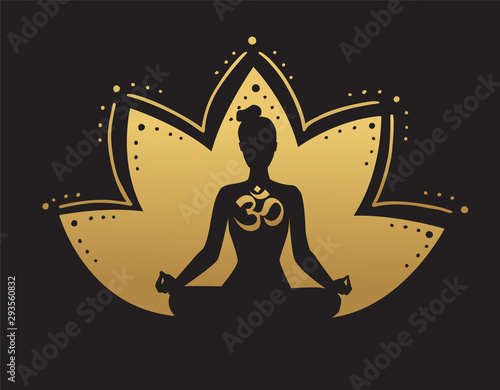 Vector yoga illustration in black and gold colors.