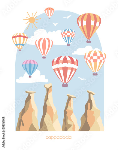 Vector travel illustration of Cappadocia, Turkey.