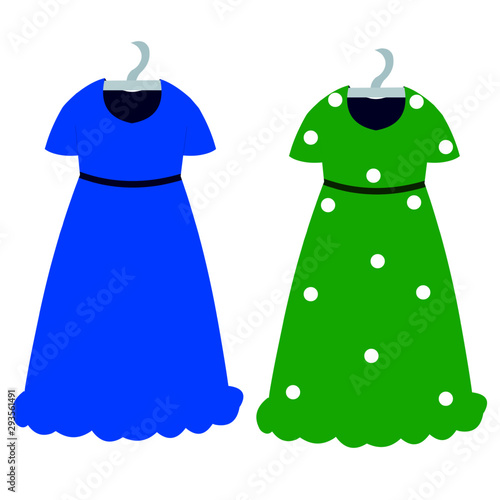 Blue and Green Ladies Dress - Cartoon Vector Image photo