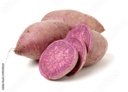 Purple Colored Sweet Potatoes on White background 