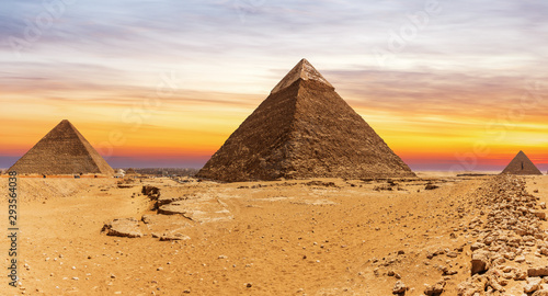 The Great Pyramids and the sunset in Giza  Cairo  Egypt