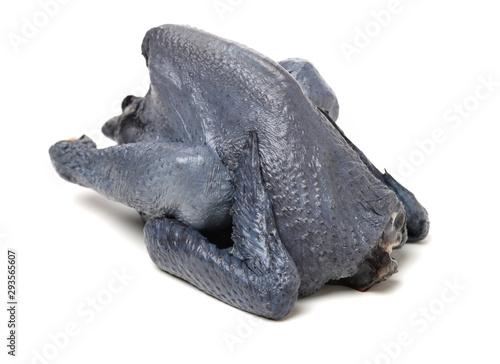 Whole Black Chicken  Silkie  Isolated On White Background